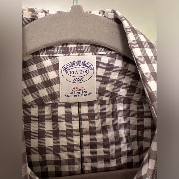 Brooks Bros. 346 Slim Fit Grey Checked Button Down Size 14.5” neck - Picture 2 of 3